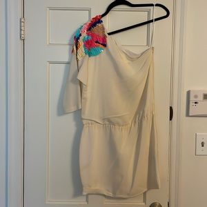 Tibi one shoulder white dress with sequins on shoulder. size 0